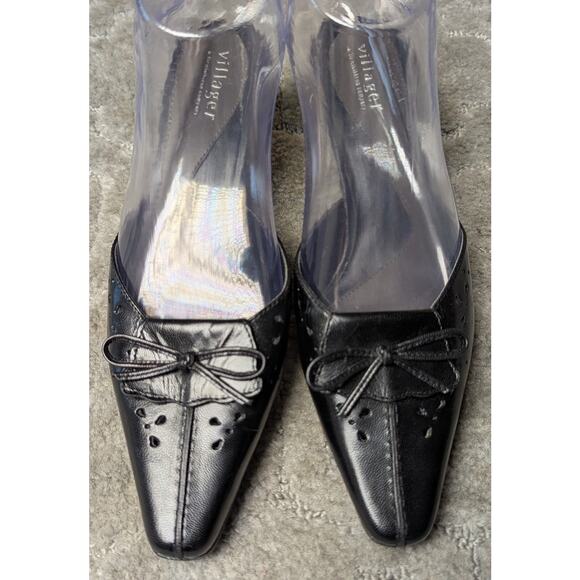 Liz Claiborne Kitten Heel Mules WOMENS 7.5M Lucille Flex black square toe bows - Picture 3 of 11